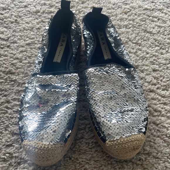 ZARA Silver Sequin Espadrilles Size 39 Gently Loved - Picture 4 of 8